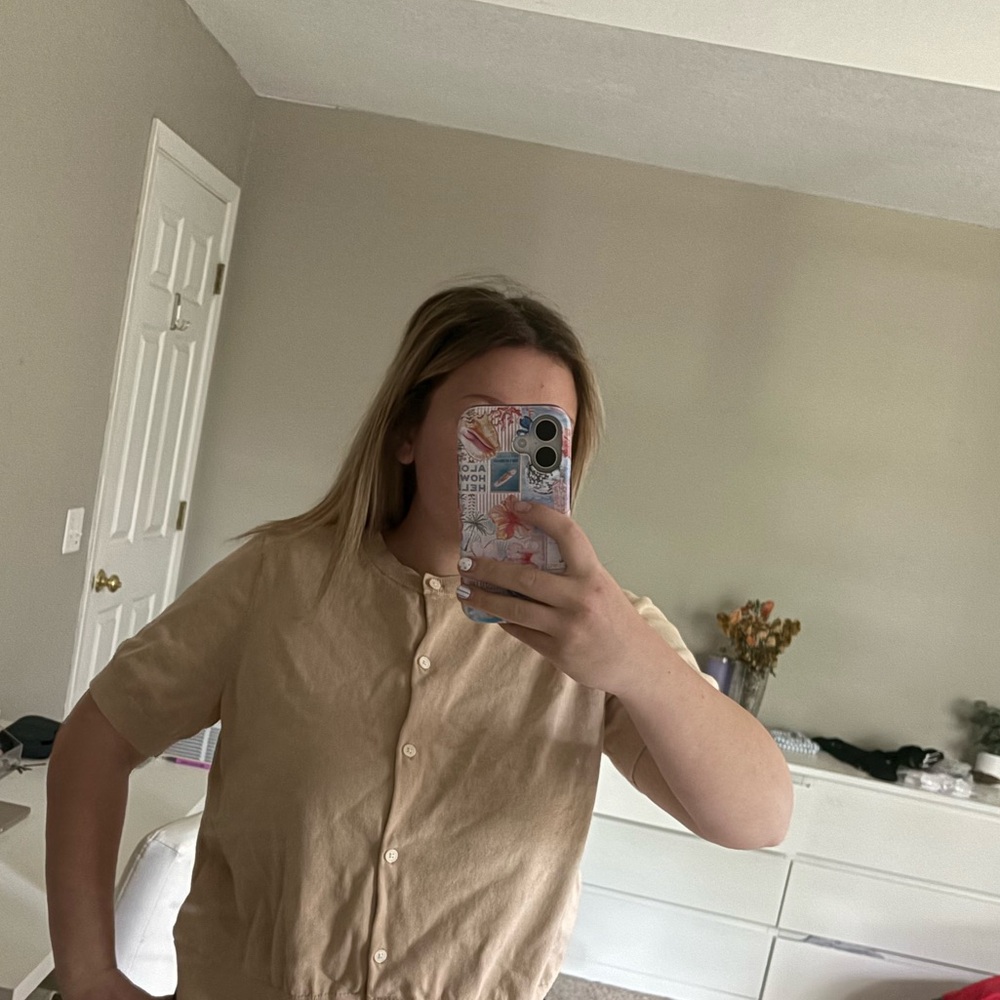 Lands' End Women's Tan Button-Down Shirt